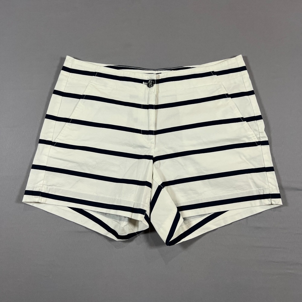 Nautica Twill Shorts Womens 6 White Black Striped Cotton Stretch Slash Pockets